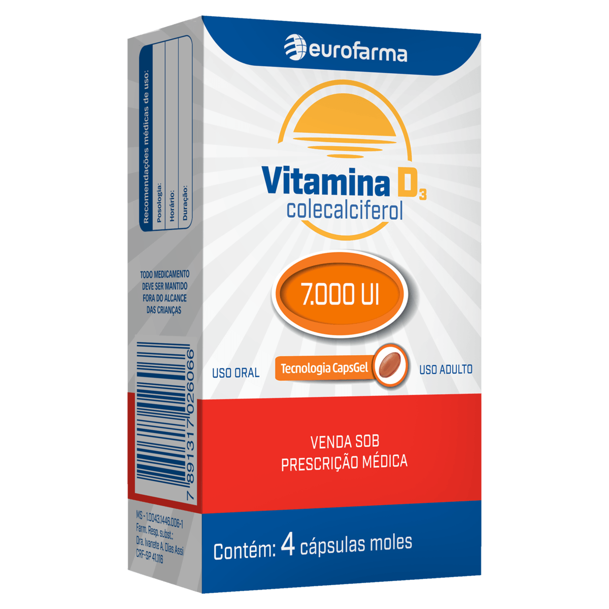 VITAMINA D COLECALCIFEROL 7.000UI CAPSGEL C/ 10 EUROFARMA