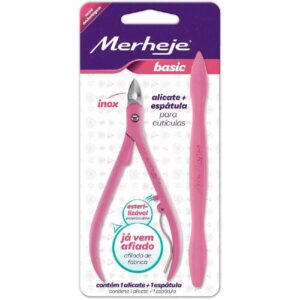 ALICATE P/ CUTICULAS C/ ESPÁTULA SUPER MERHEJE ROSA