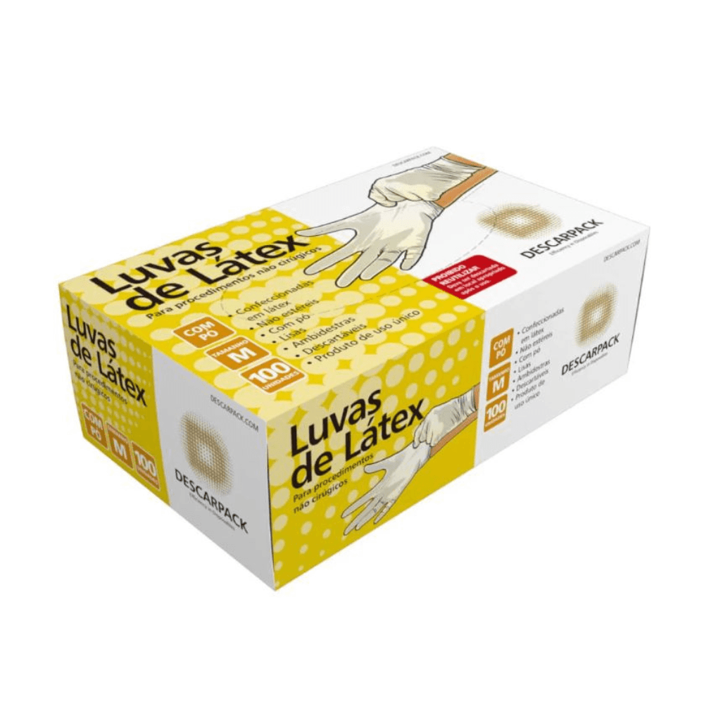 LUVAS DE LÁTEX TAM. M DESCARPACK COM 100 UNID. COM PÓ