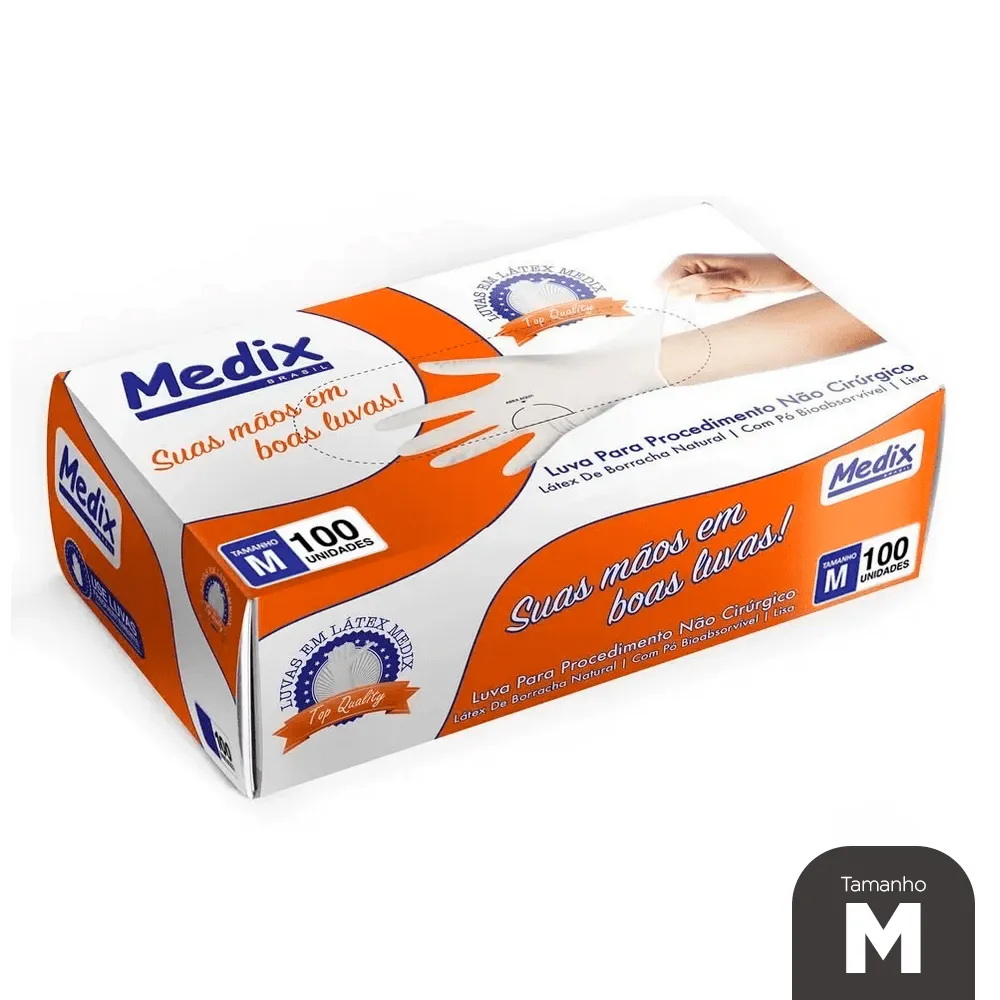 LUVAS DE LÁTEX TAM. M MEDIX SAÚDE COM 100 UNID. COM PÓ